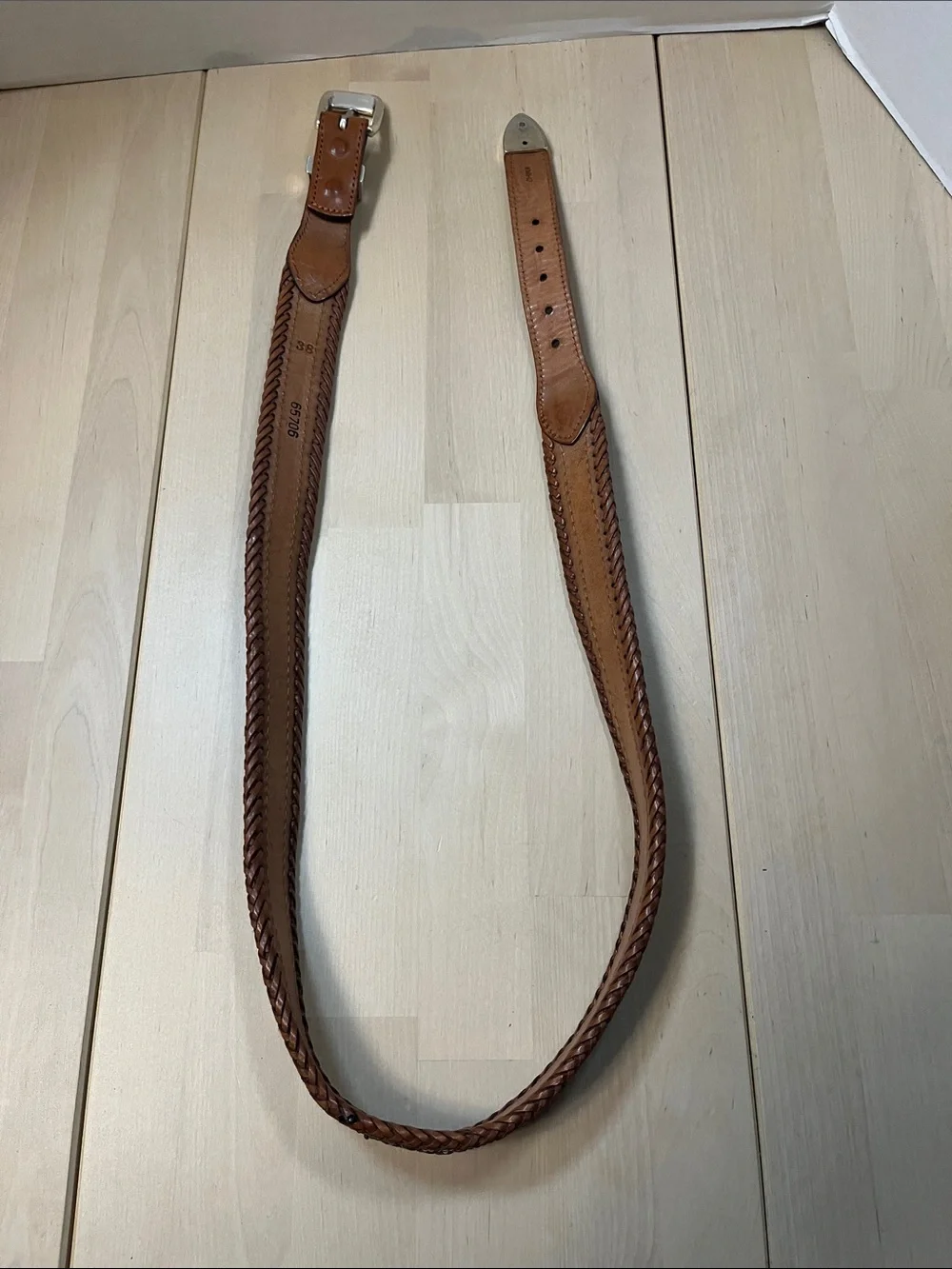 Brown Leather & Decorative Beaded Belt w/ Silver Hardware Men’s Size 38